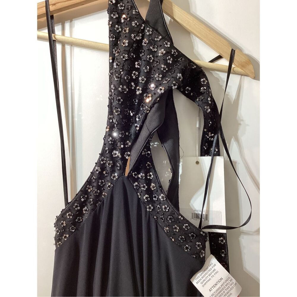 Mac Duggal Black Floral sequined Criss Cross Bodice Gown size 0 NWT - Picture 8 of 14